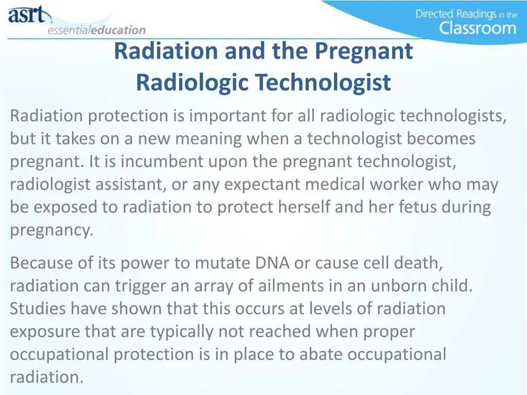 radiation and the pregnant radiologic technologist