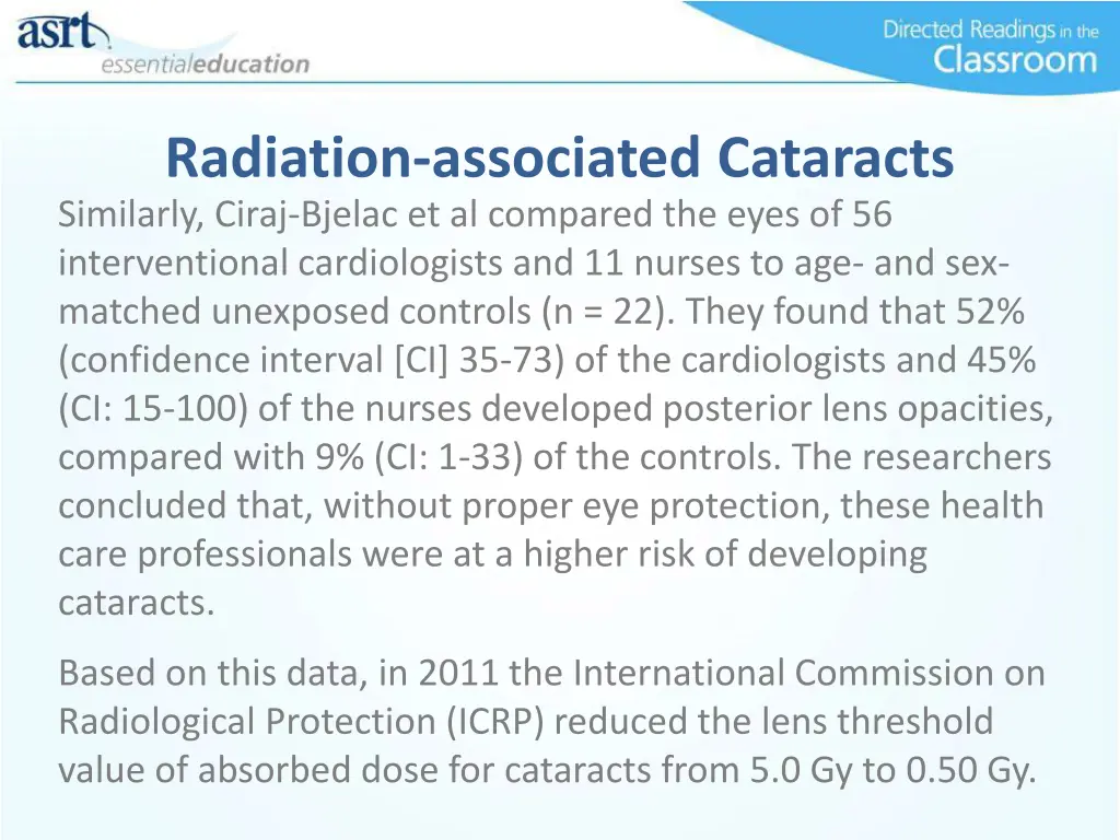 radiation associated cataracts similarly ciraj