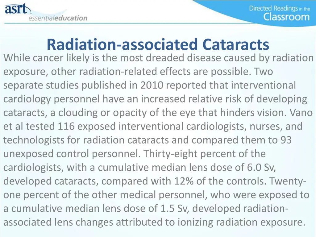 radiation associated cataracts while cancer