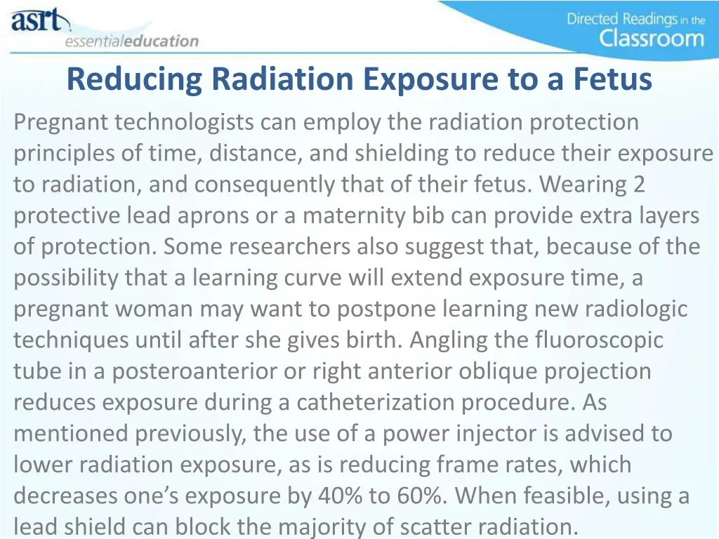 reducing radiation exposure to a fetus pregnant