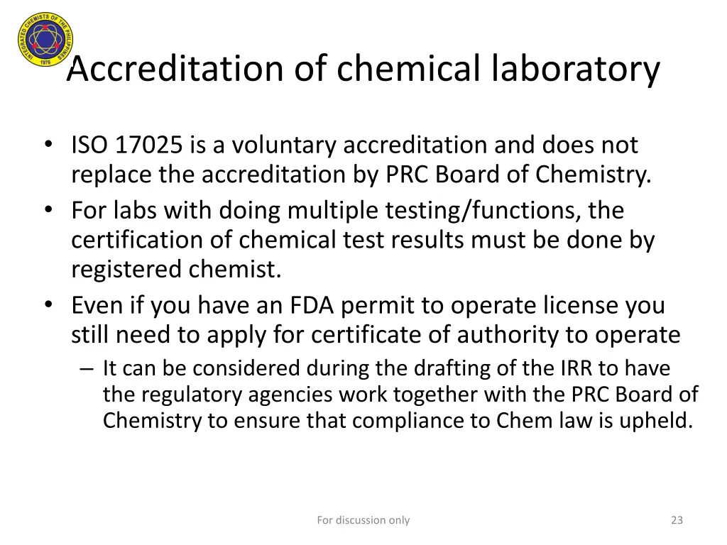 accreditation of chemical laboratory 1