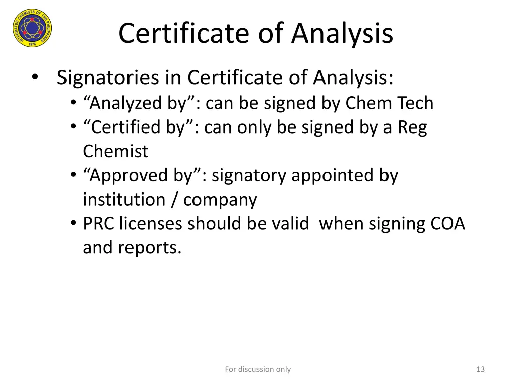 certificate of analysis