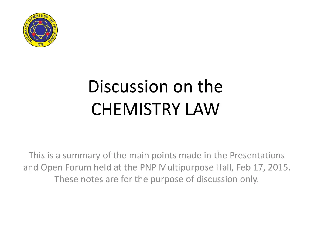 discussion on the chemistry law