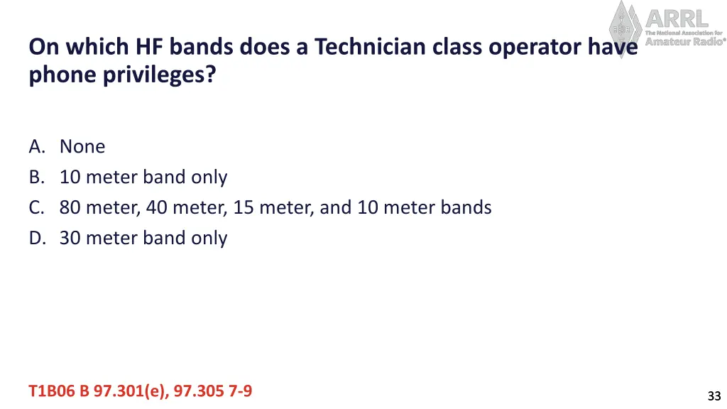 on which hf bands does a technician class