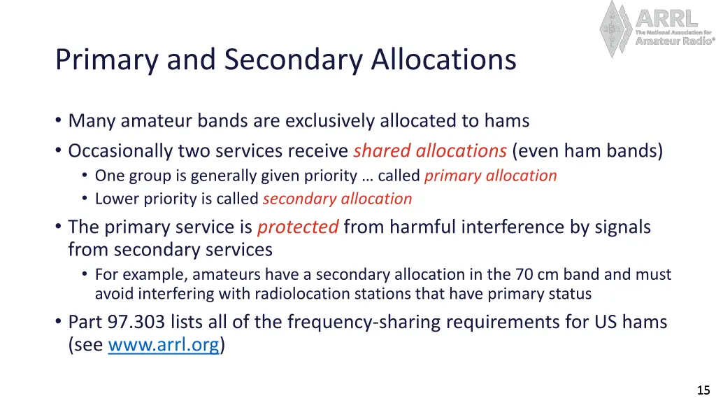 primary and secondary allocations