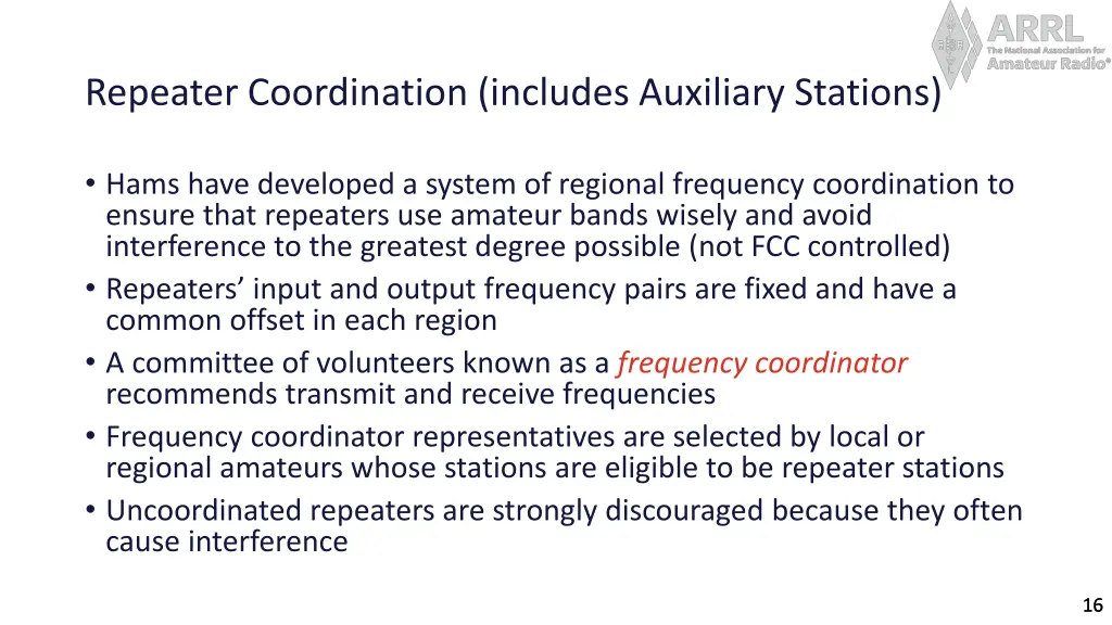 repeater coordination includes auxiliary stations