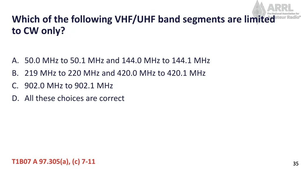 which of the following vhf uhf band segments