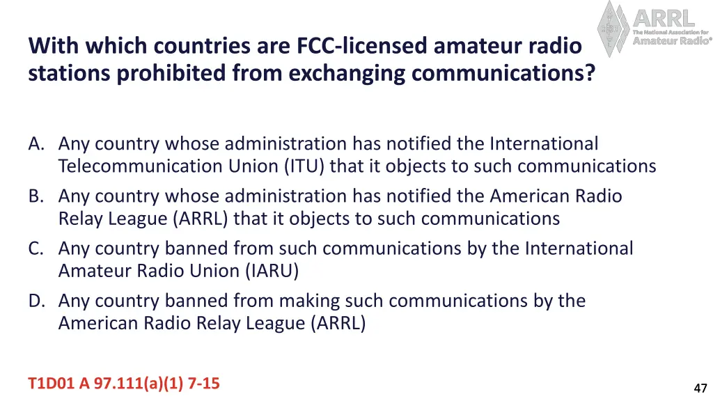 with which countries are fcc licensed amateur