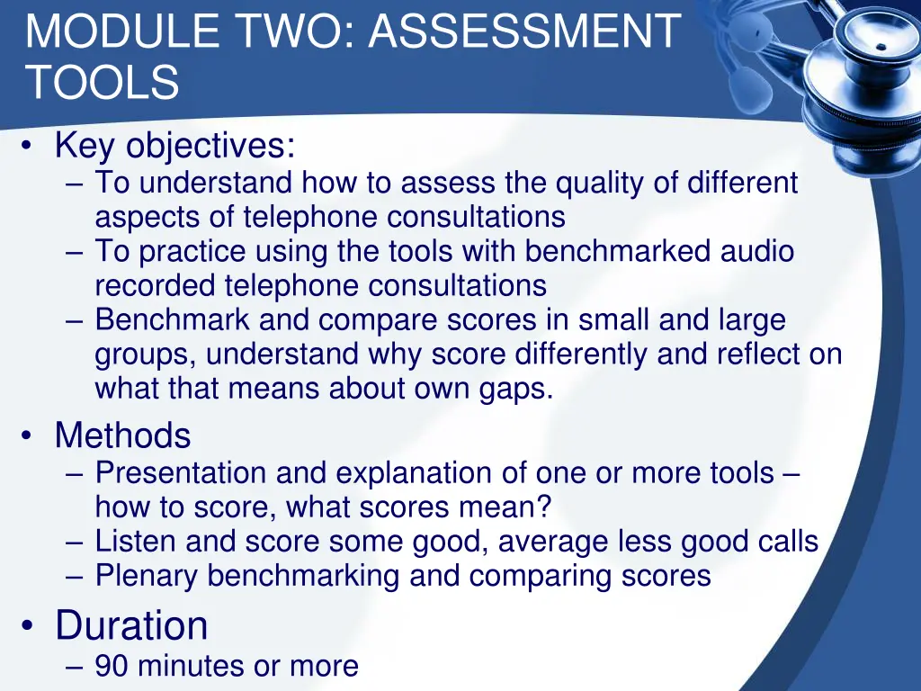 module two assessment tools key objectives