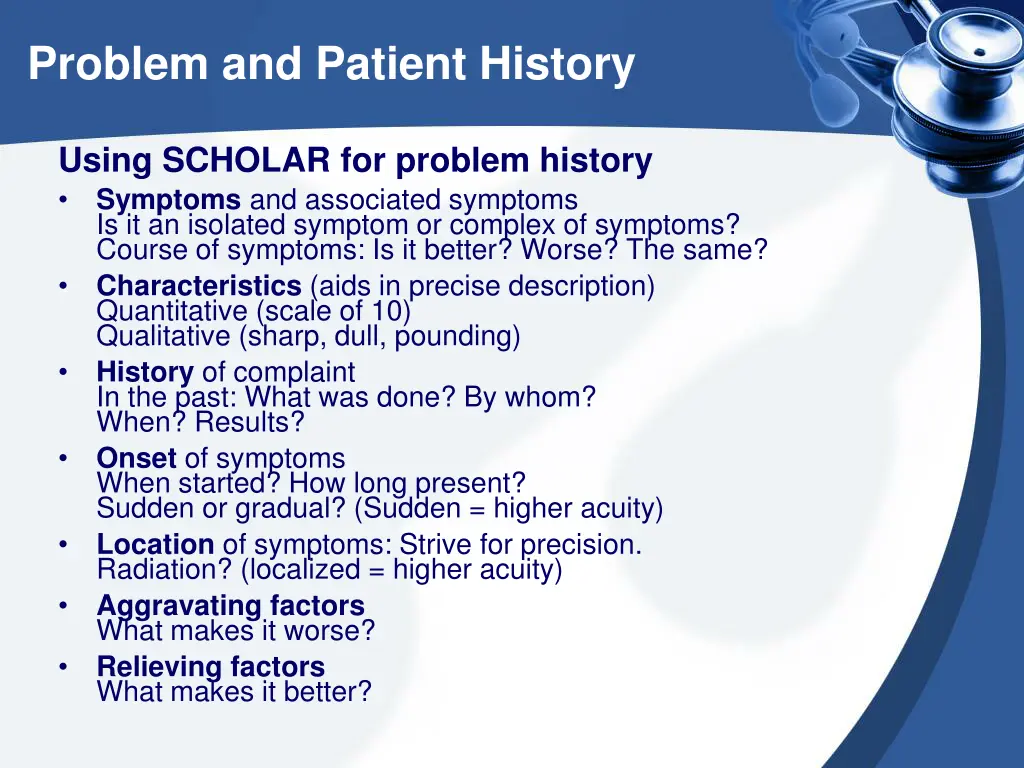 problem and patient history