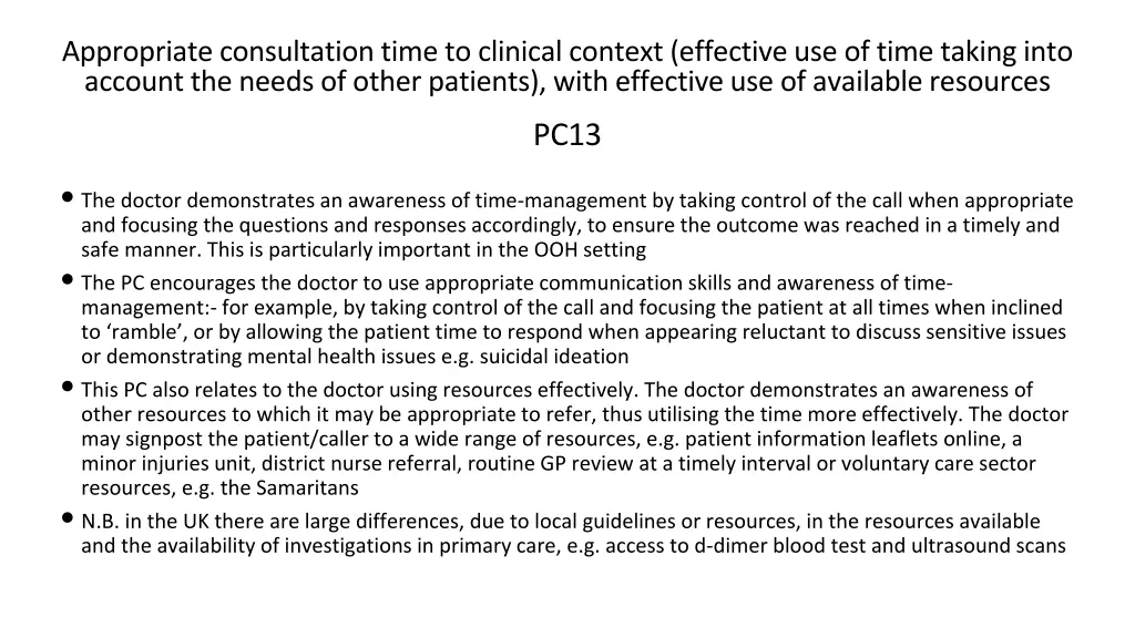 appropriate consultation time to clinical context