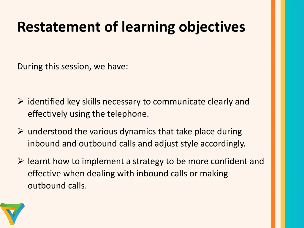 restatement of learning objectives