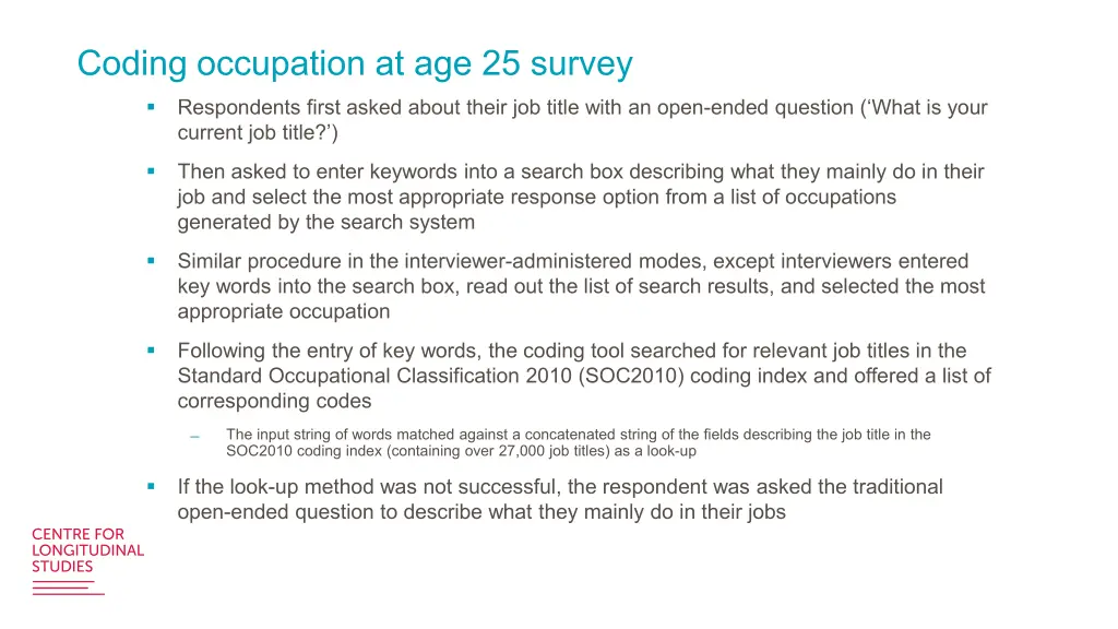 coding occupation at age 25 survey