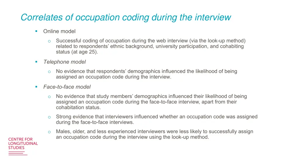 correlates of occupation coding during