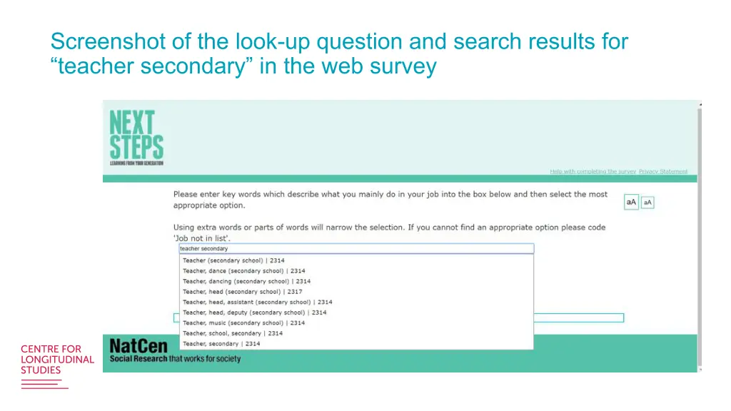 screenshot of the look up question and search