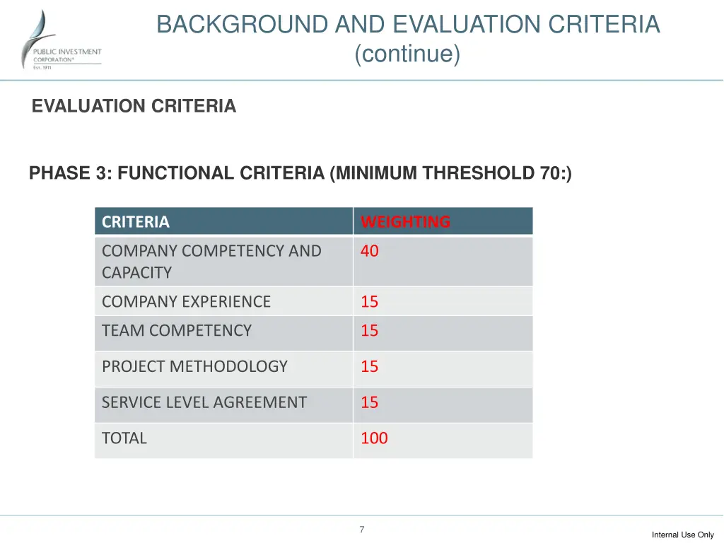 background and evaluation criteria continue 2