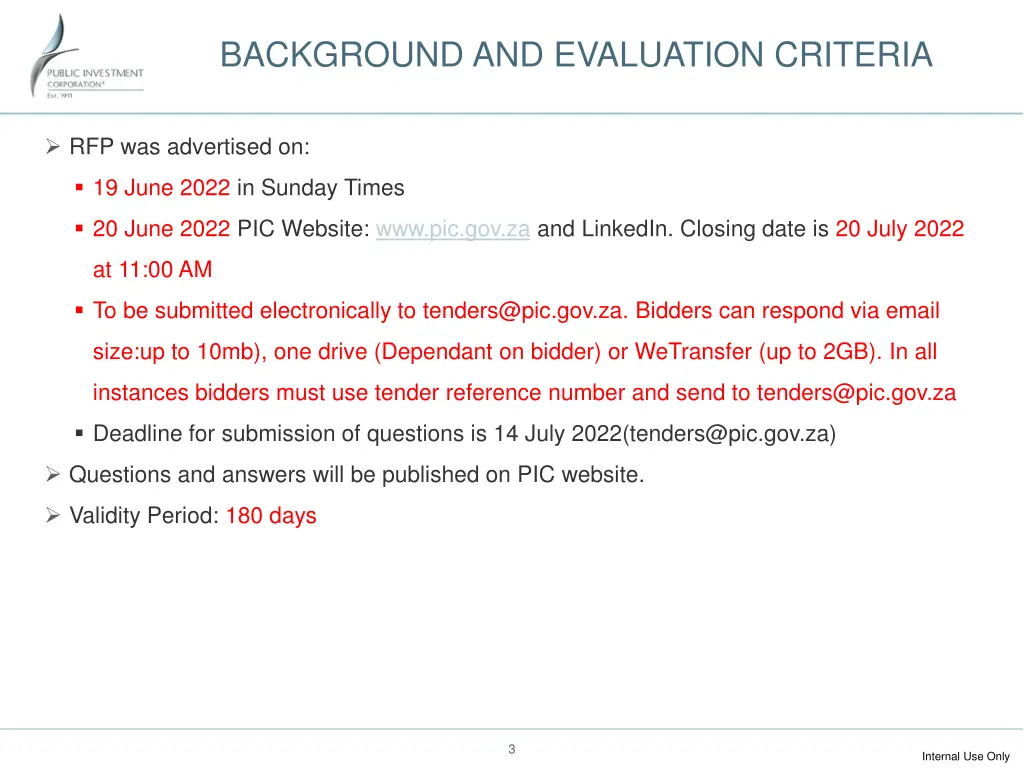 background and evaluation criteria