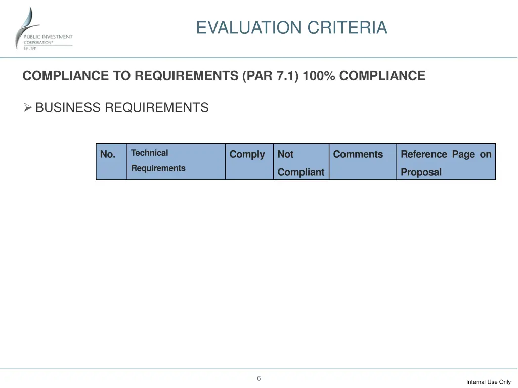 evaluation criteria