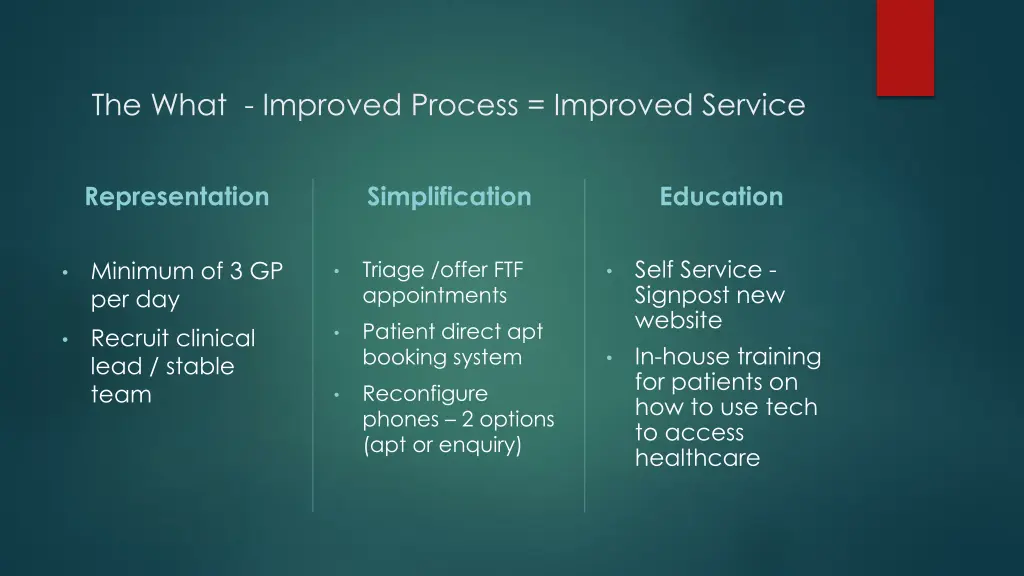 the what improved process improved service