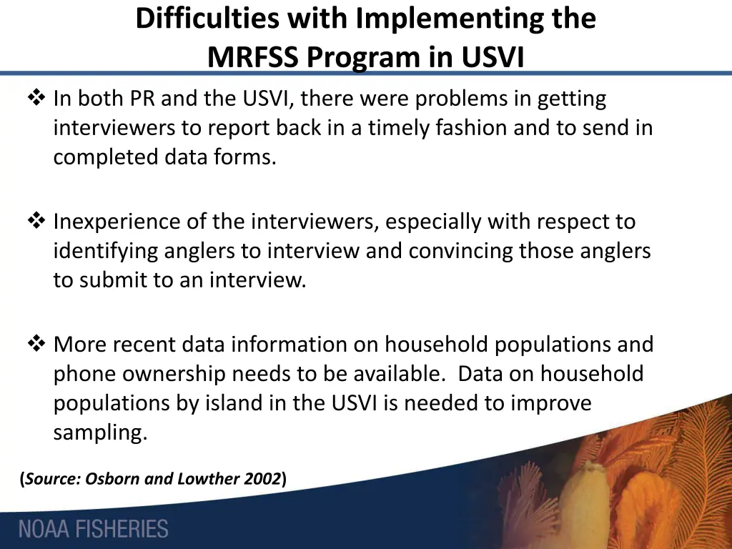 difficulties with implementing the mrfss program 1