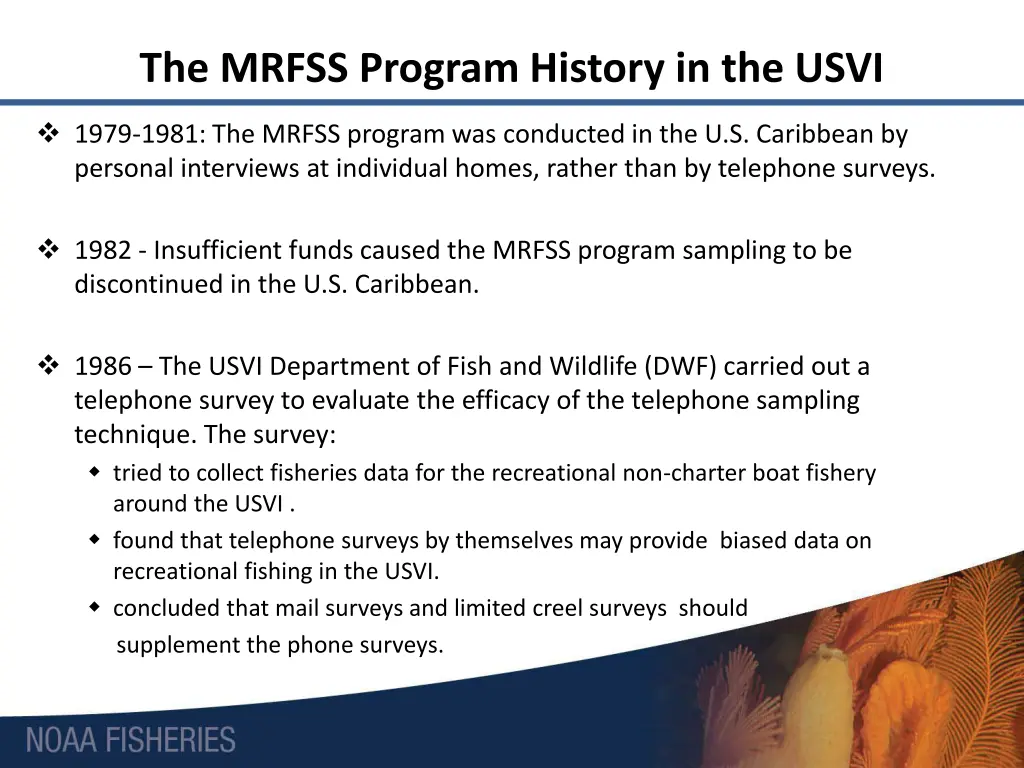 the mrfss program history in the usvi