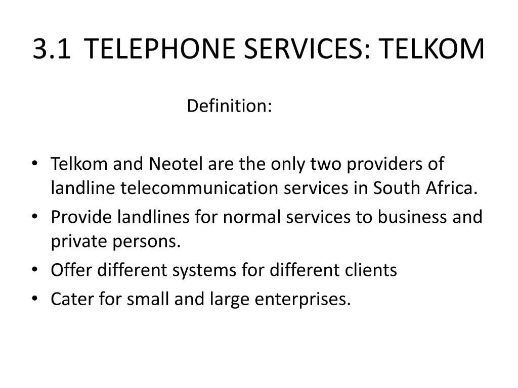 3 1 telephone services telkom