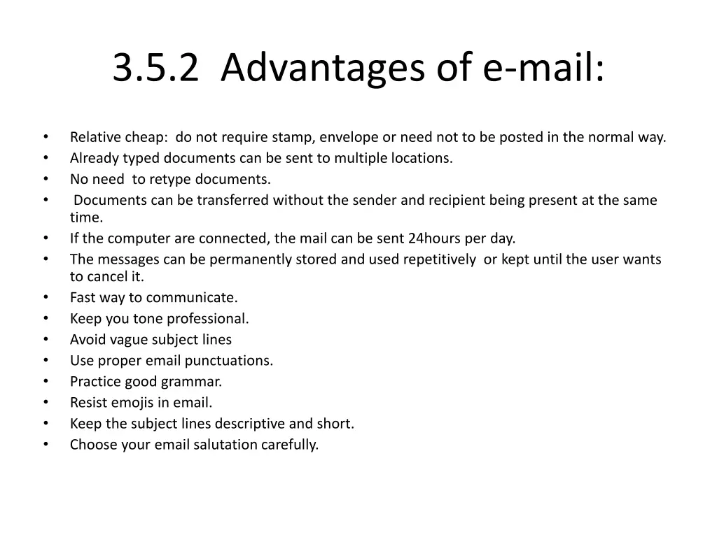 3 5 2 advantages of e mail