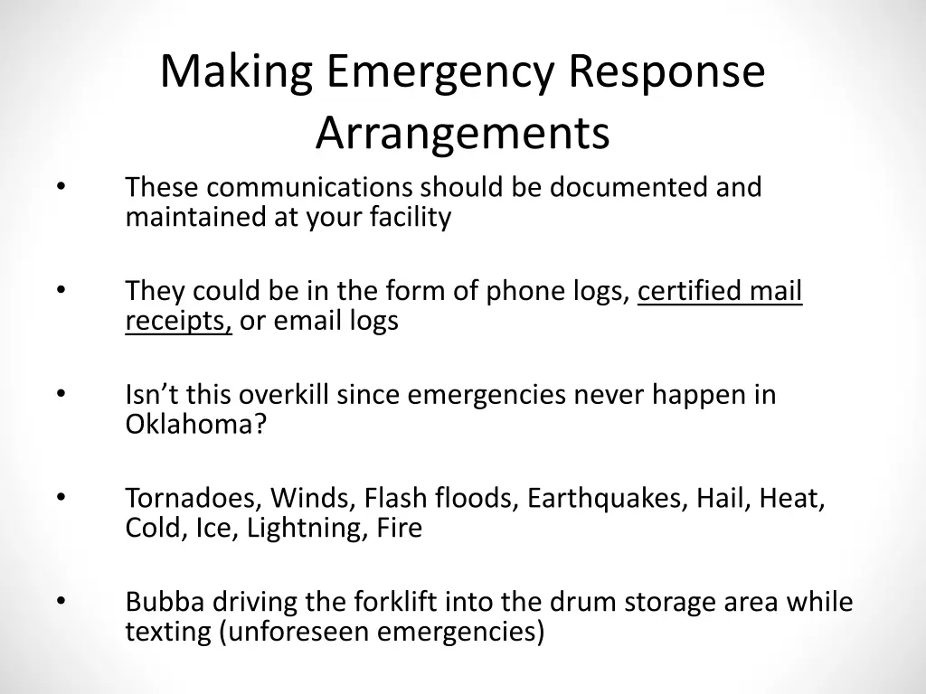 making emergency response arrangements these