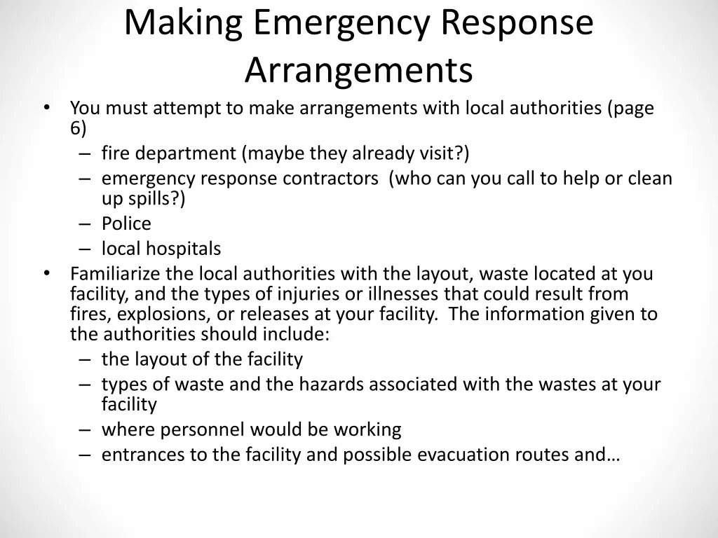 making emergency response arrangements you must