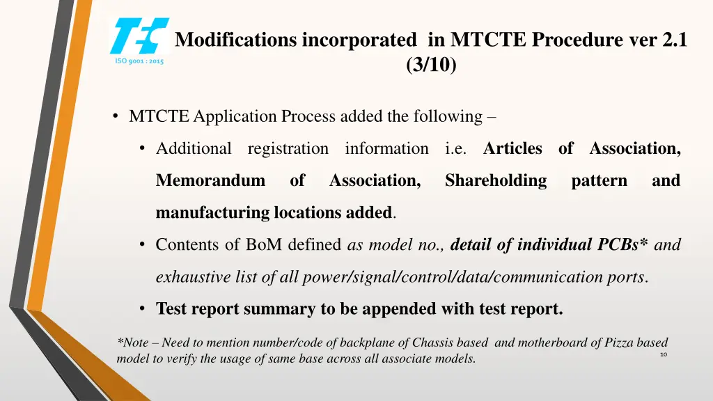 modifications incorporated in mtcte procedure 2