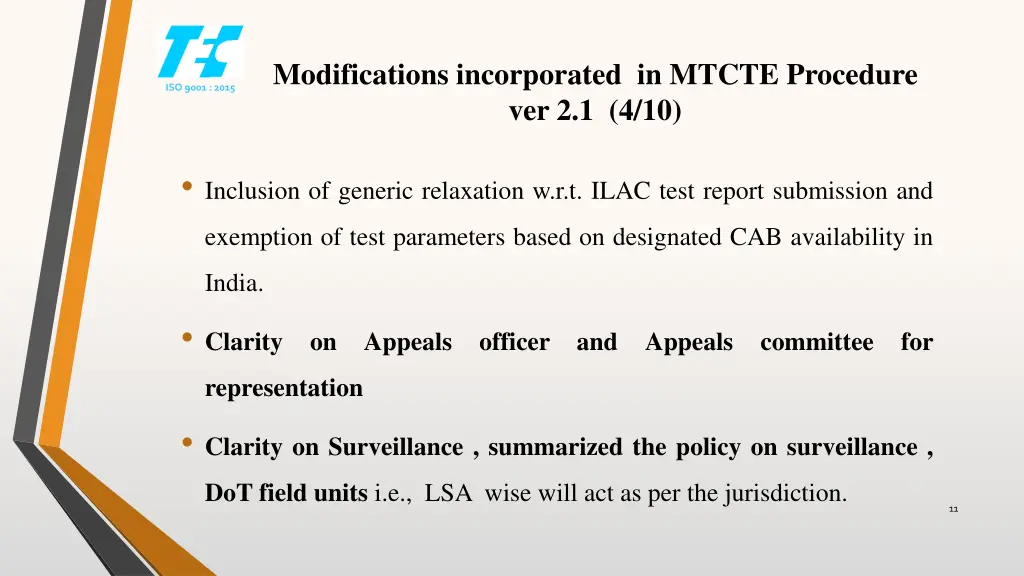 modifications incorporated in mtcte procedure 3