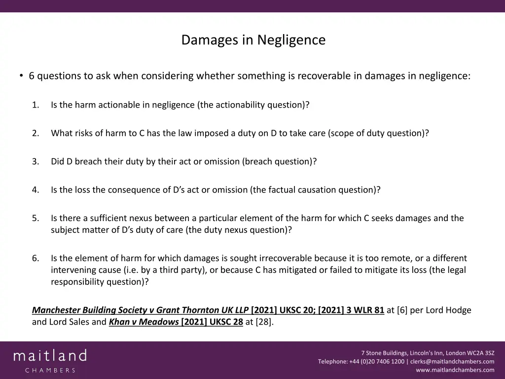 damages in negligence