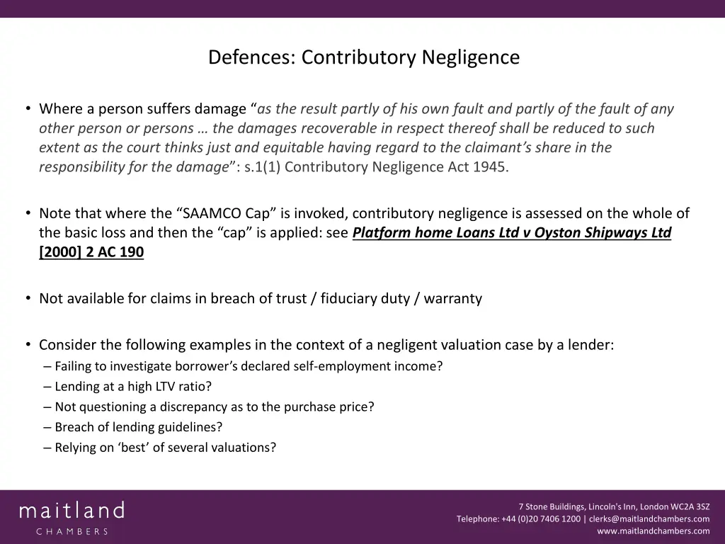 defences contributory negligence