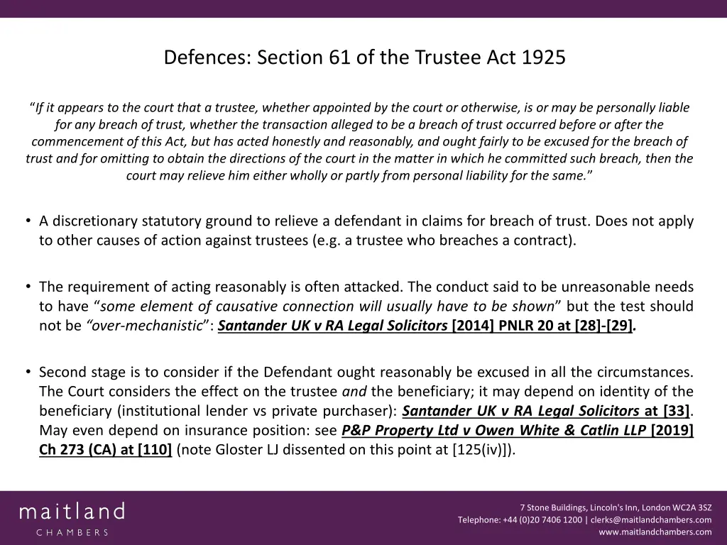 defences section 61 of the trustee act 1925