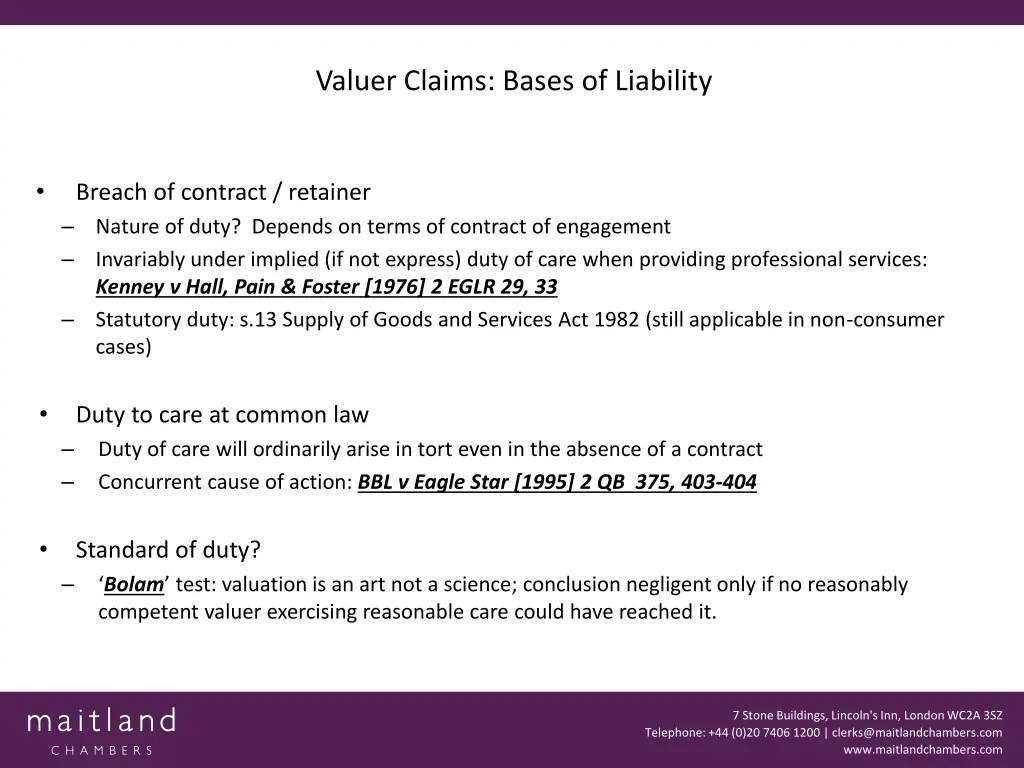 valuer claims bases of liability