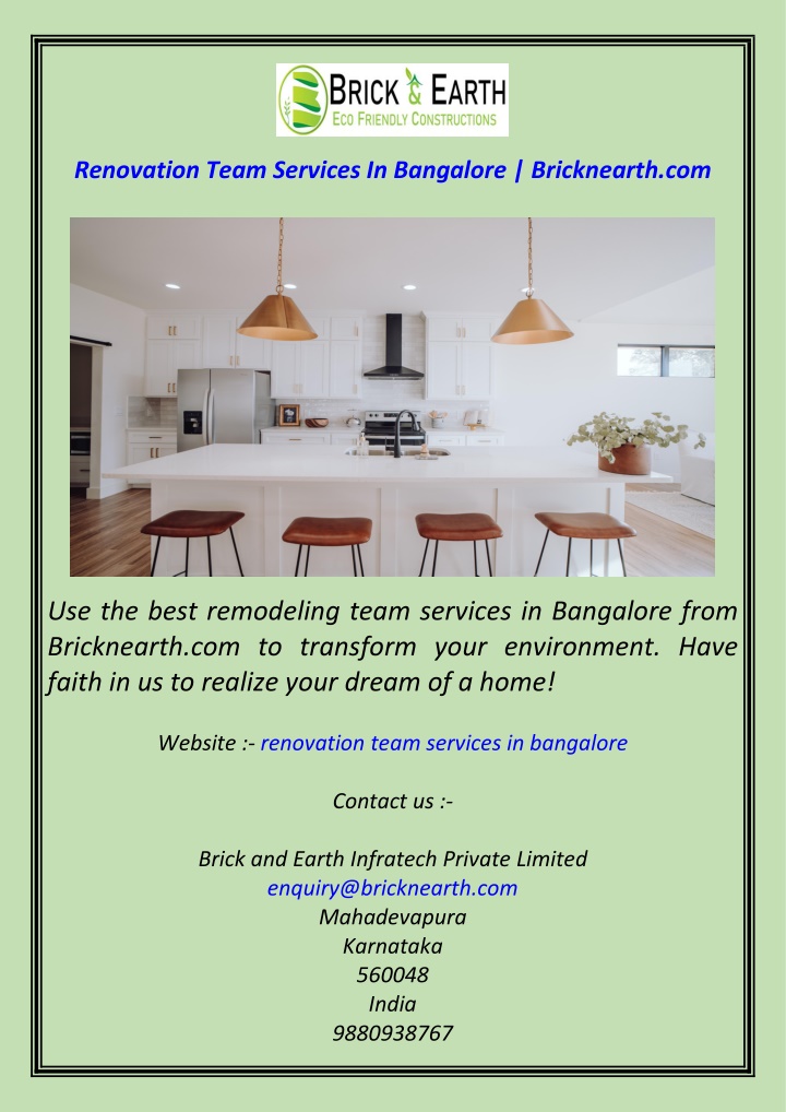 renovation team services in bangalore bricknearth