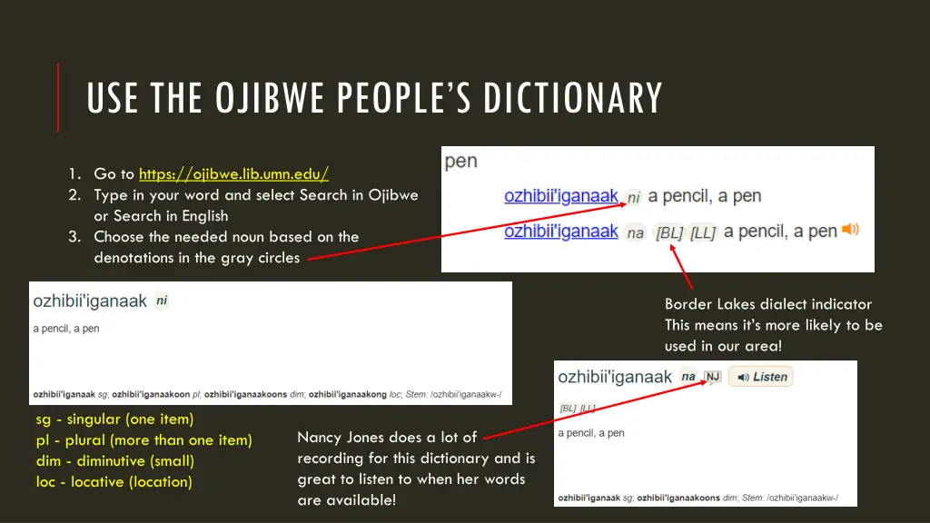 use the ojibwe people s dictionary