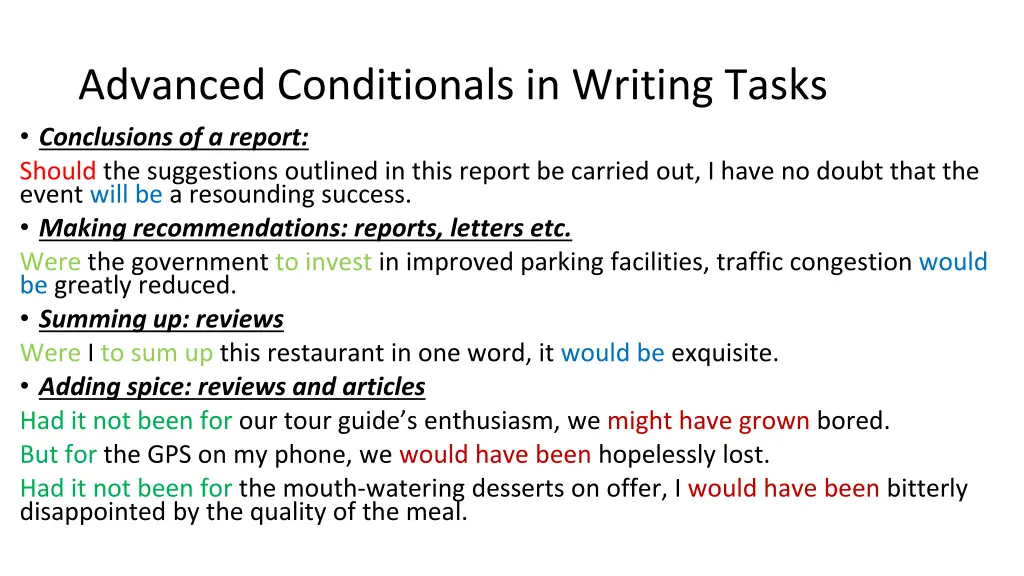 advanced conditionals in writing tasks