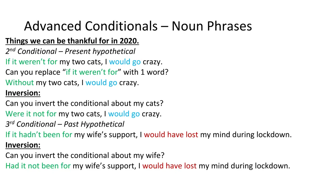 advanced conditionals noun phrases things 2