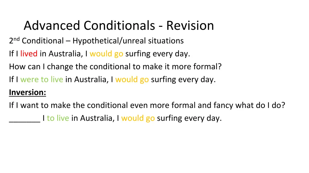 advanced conditionals revision 2 nd conditional 2