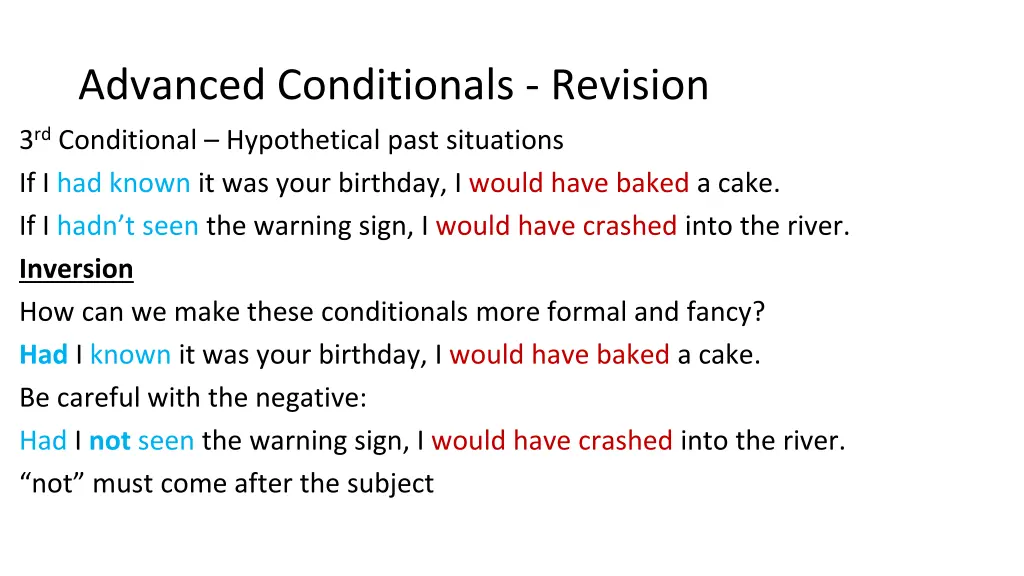 advanced conditionals revision 3 rd conditional