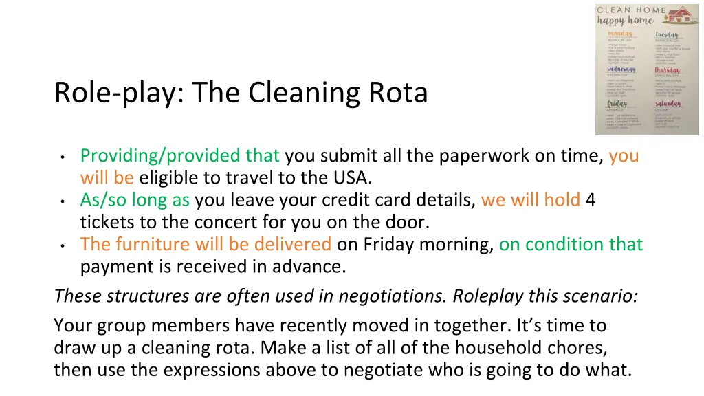 role play the cleaning rota