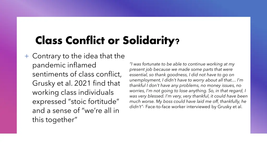 class conflict or solidarity