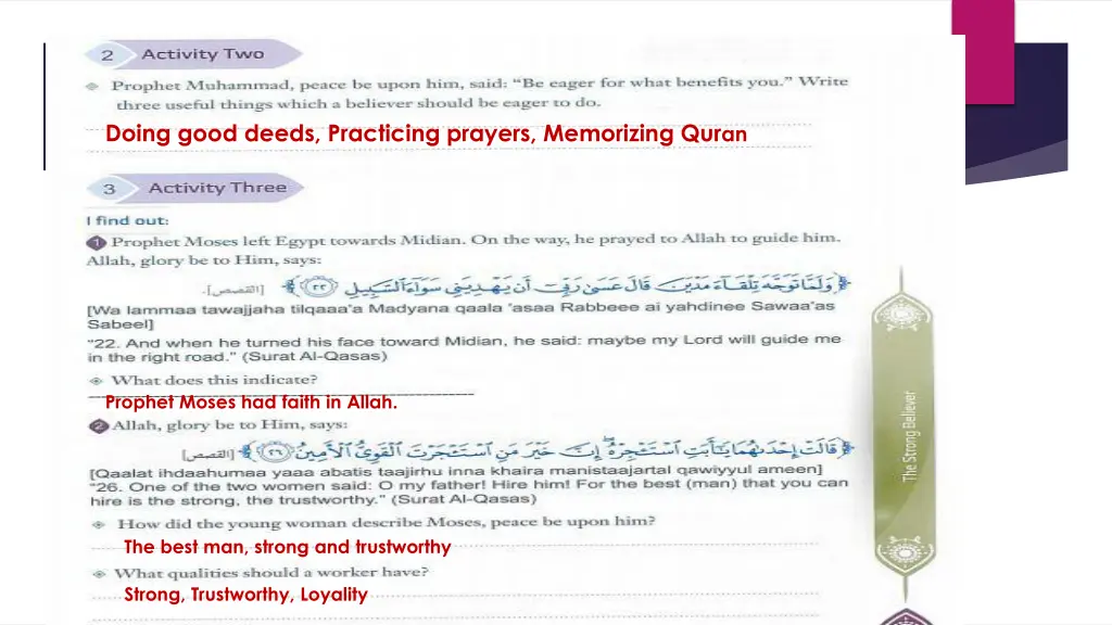 doing good deeds practicing prayers memorizing