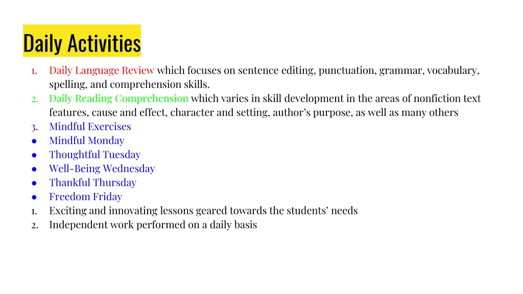 daily activities 1 daily language review which