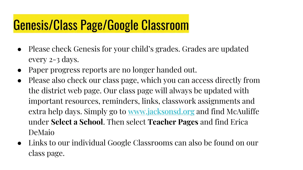 genesis class page google classroom