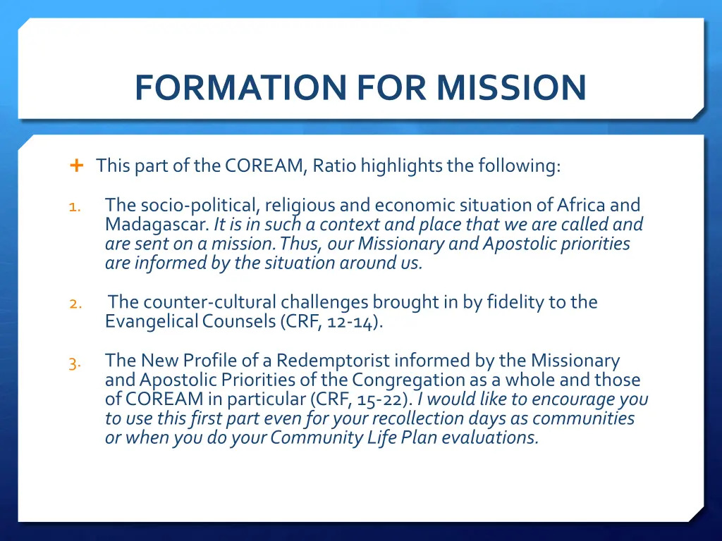 formation for mission