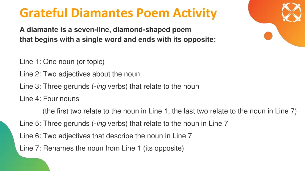 grateful diamantes poem activity