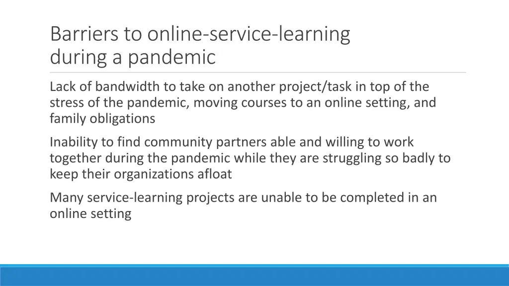 barriers to online service learning during