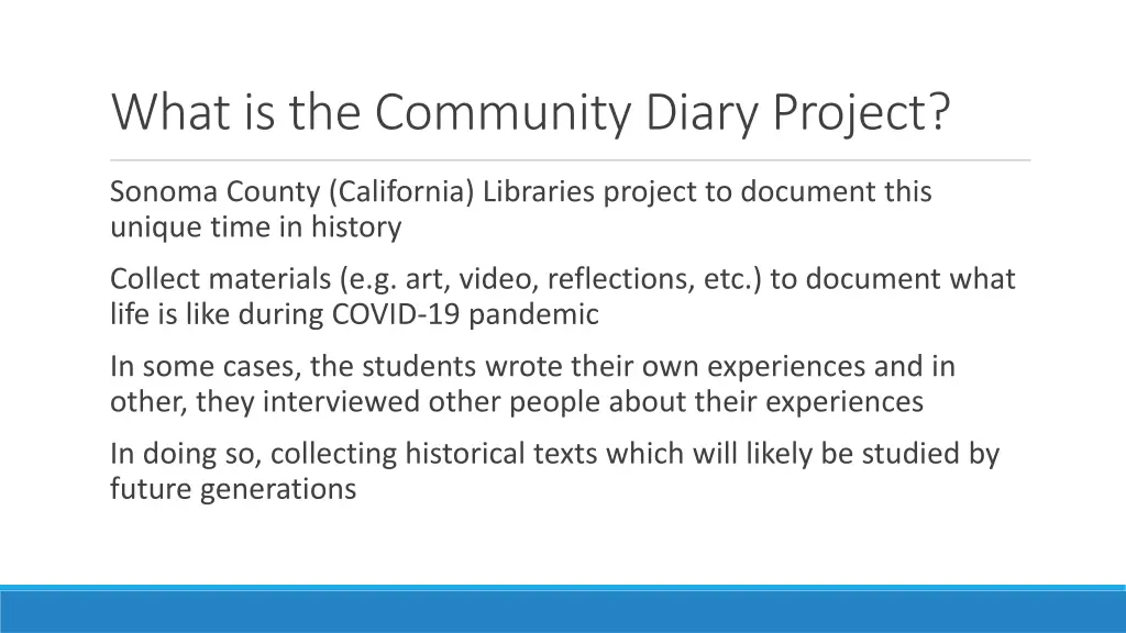 what is the community diary project